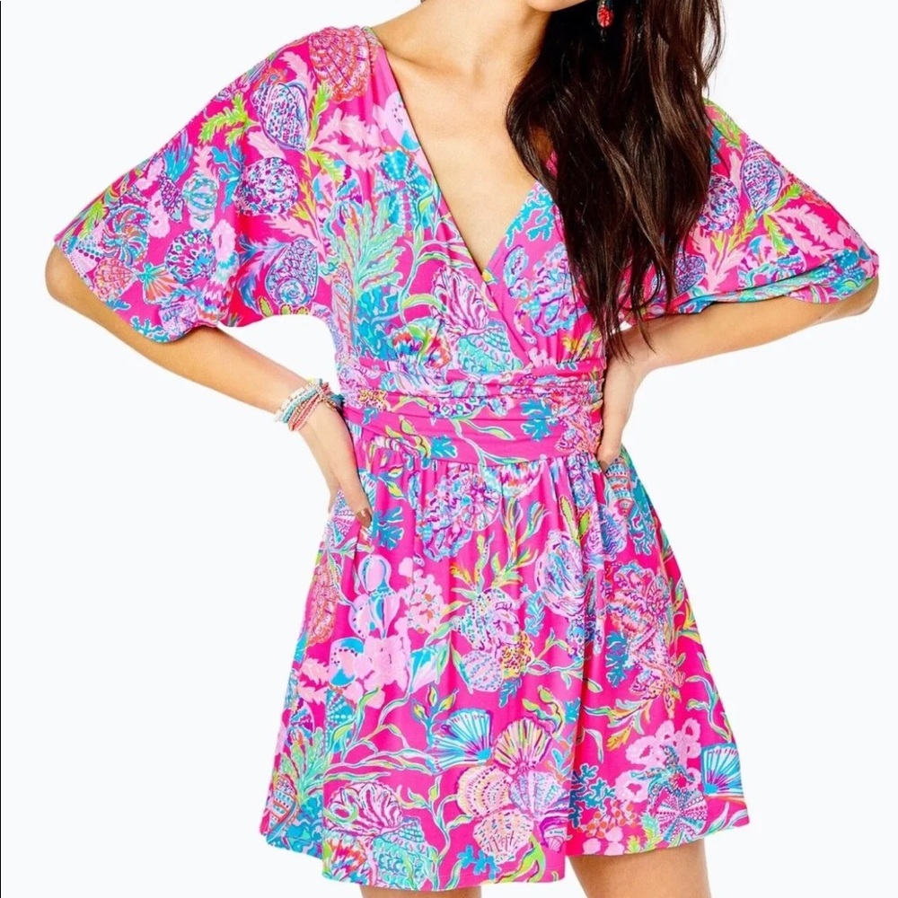 Lilly Pulitzer Parigi Skort Romper Pink Isle Shell Me Something Good SZ L NWOT